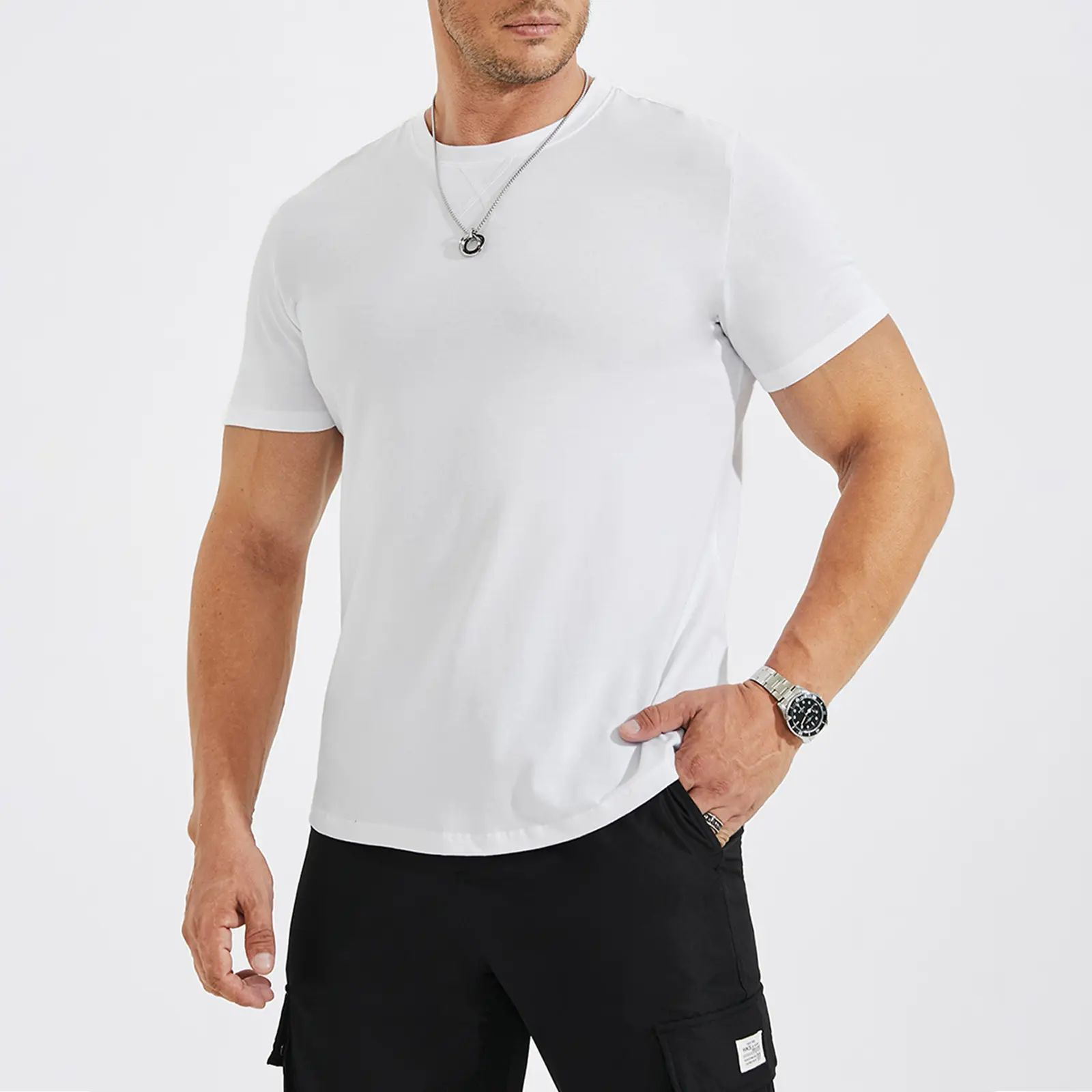 Mens 3 Pack Cotton Hipster Hip Hop Longline Crewneck T-Shirt,Menswear Casual Tshirt Tops