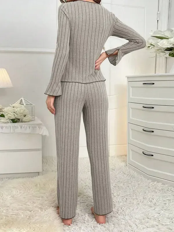Women's two-piece loungewear set with ruffled top and pants