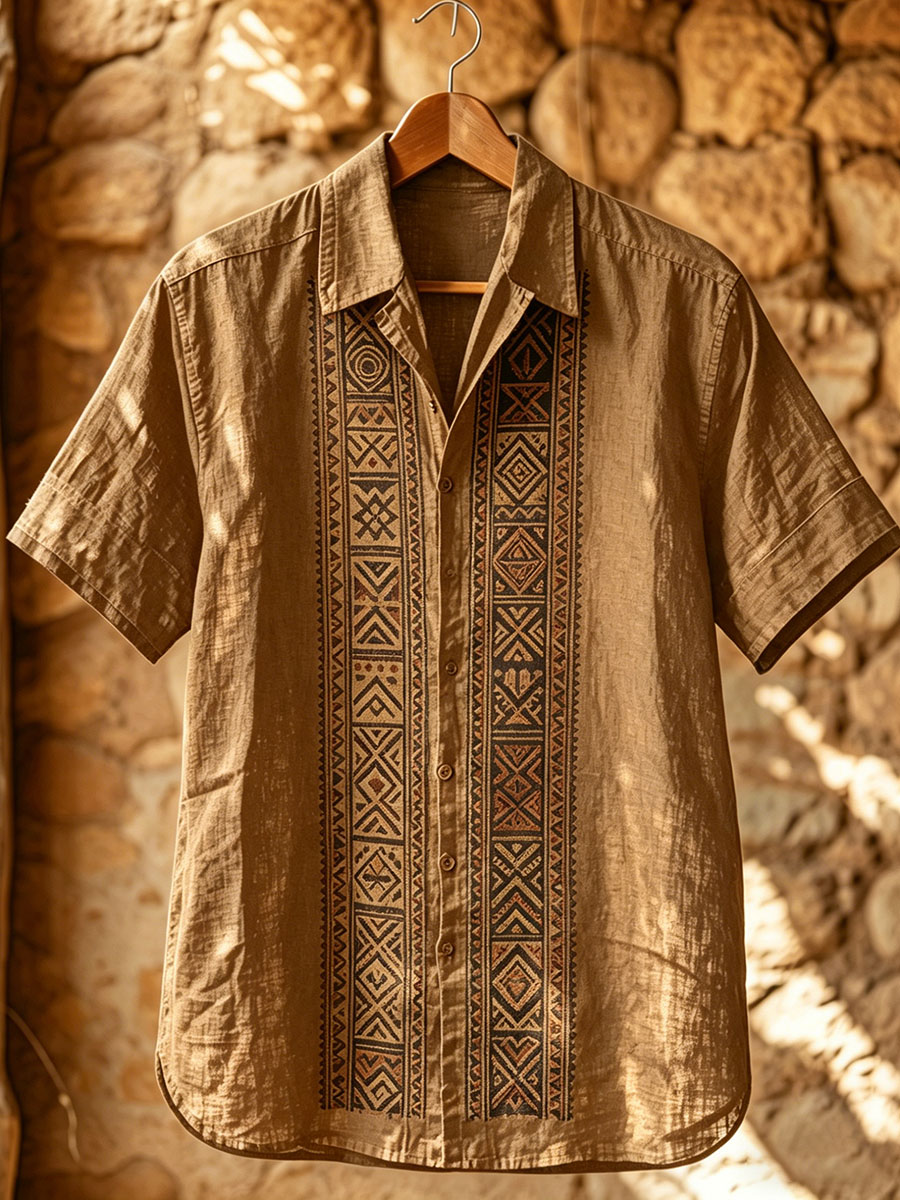 Ethnic Stripe Short-Sleeve Shirt