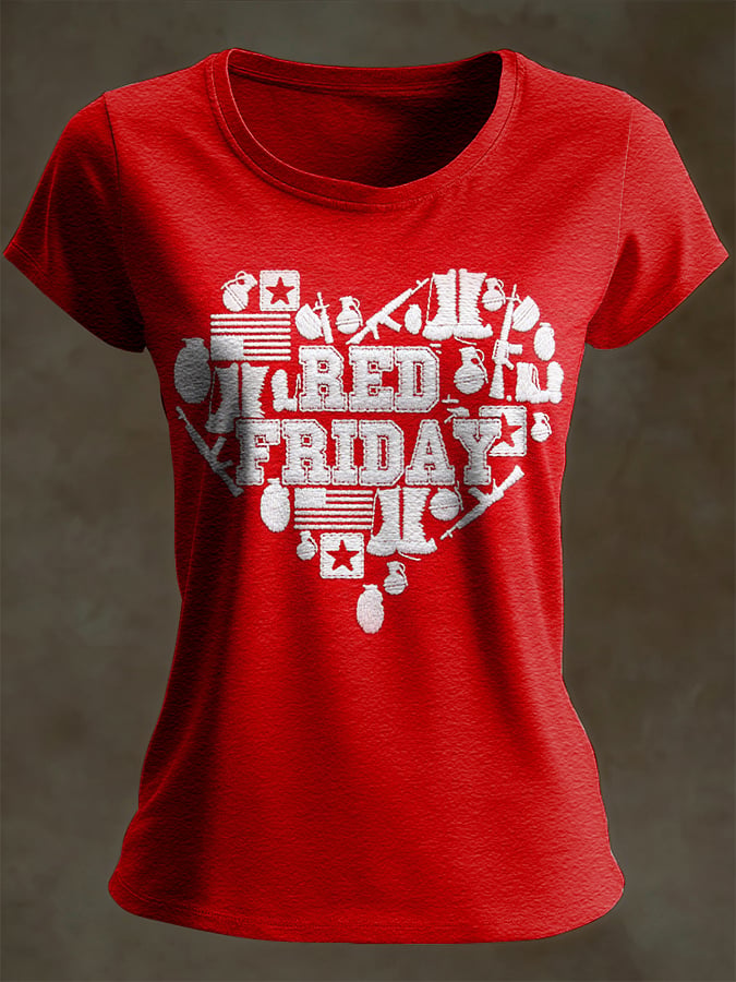 Women's Casual Red Friday Print Short-Sleeve T-Shirt