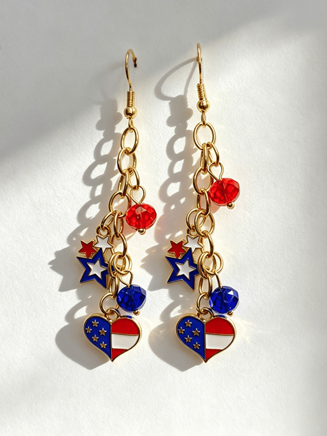 U.S. 250th Anniversary Retro Red, White, And Blue Cross Earrings