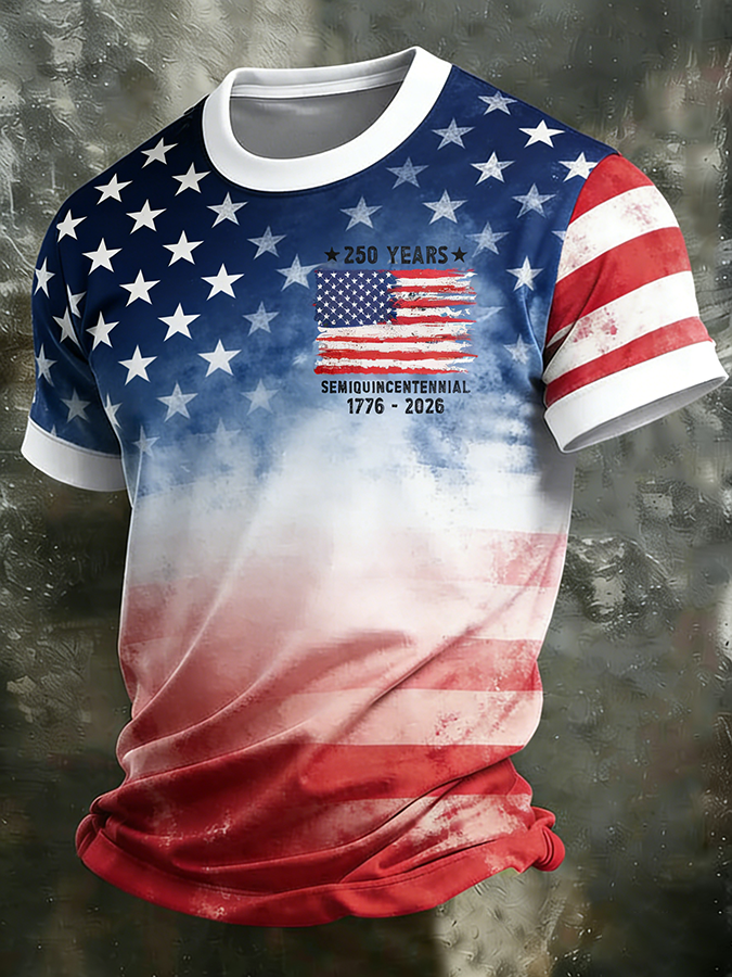 Men'S Casual American Founding Celebration Personalized Printed Round Neck T-Shirt