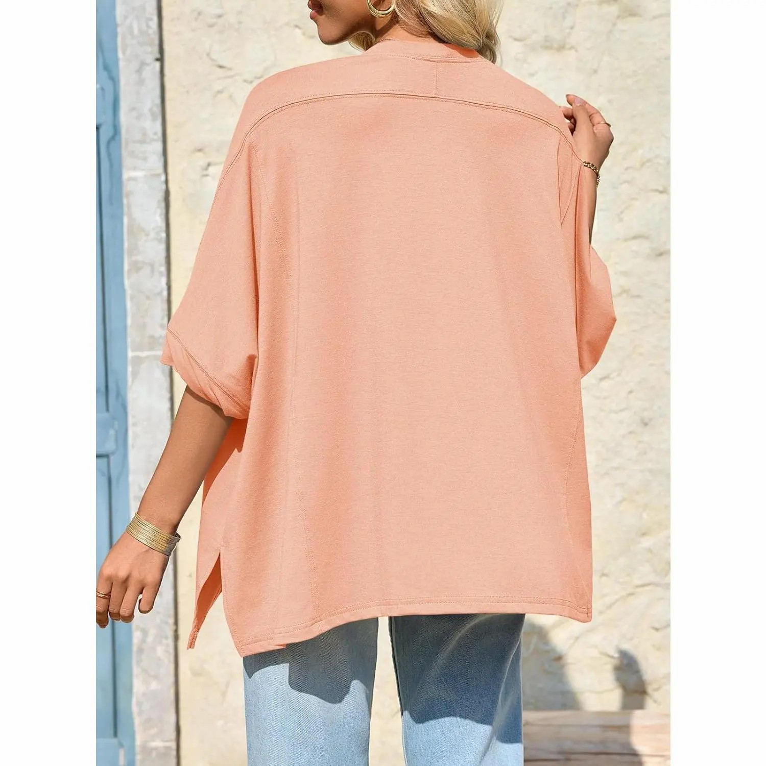 Women's Oversized Batwing Sleeve T-Shirt – Asymmetric Hem Loose Fit Tunic Top