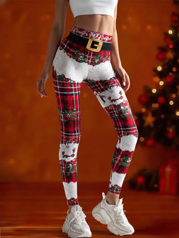 Women's Christmas Plaid Art Print Leggings