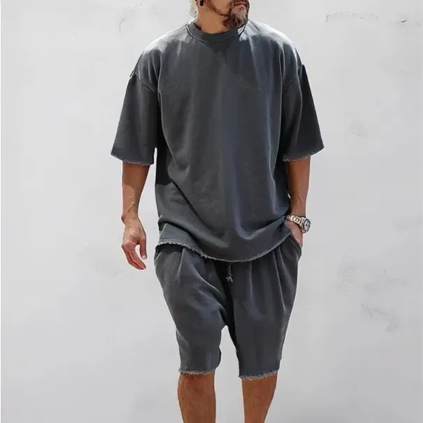 Casual Loose-Fit Solid-Color Tracksuit