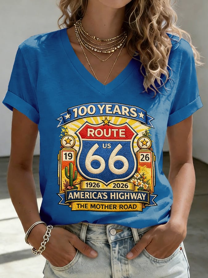 Women's Route 66 Centennial Mother Road Print Casual T-shirt