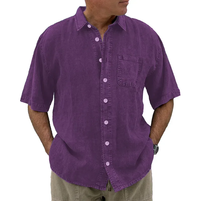 8-Pack Men's vintage cotton linen pocket short-sleeved shirt