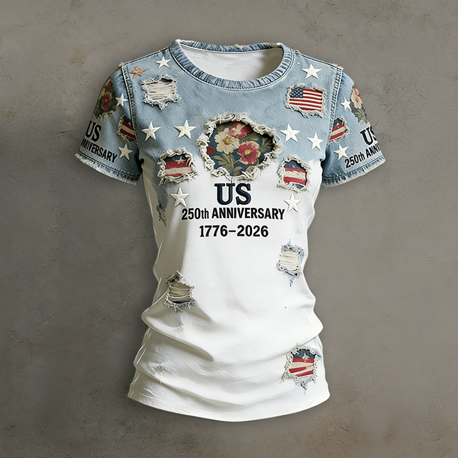 American 250th Anniversary of Patriotism Vintage Print Women's Short-Sleeve T-Shirt