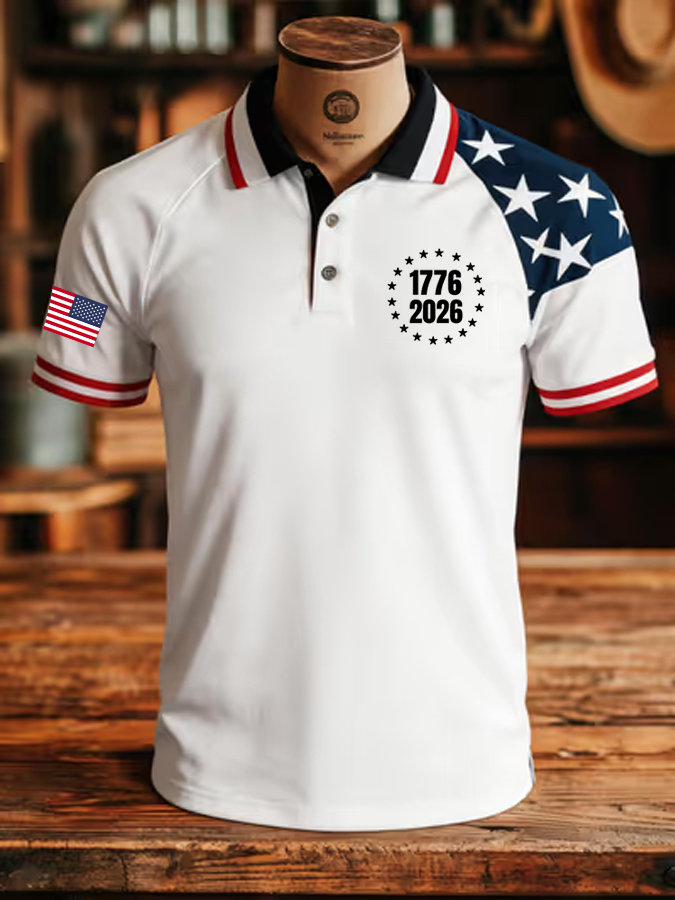 Men'S Flag Printed Casual Polo Shirt