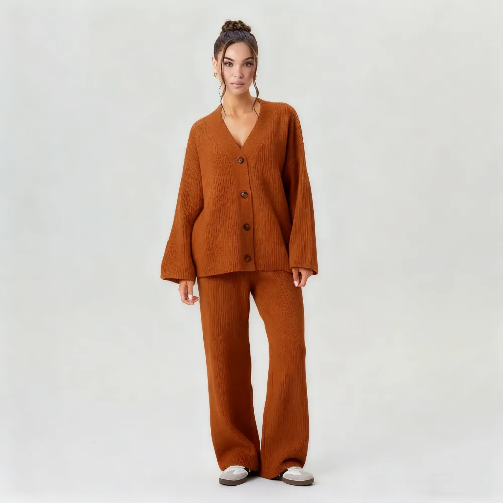 Women's Slouchy Solid Color V-Neck Button-Up Long Sleeve