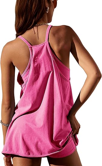 【Stock Up Deals】Athletic Sleeveless Tennis Dress with Shorts Built-in Shorts V Neck Spaghetti Straps Athletic Shorts Tennis Dress with Pockets