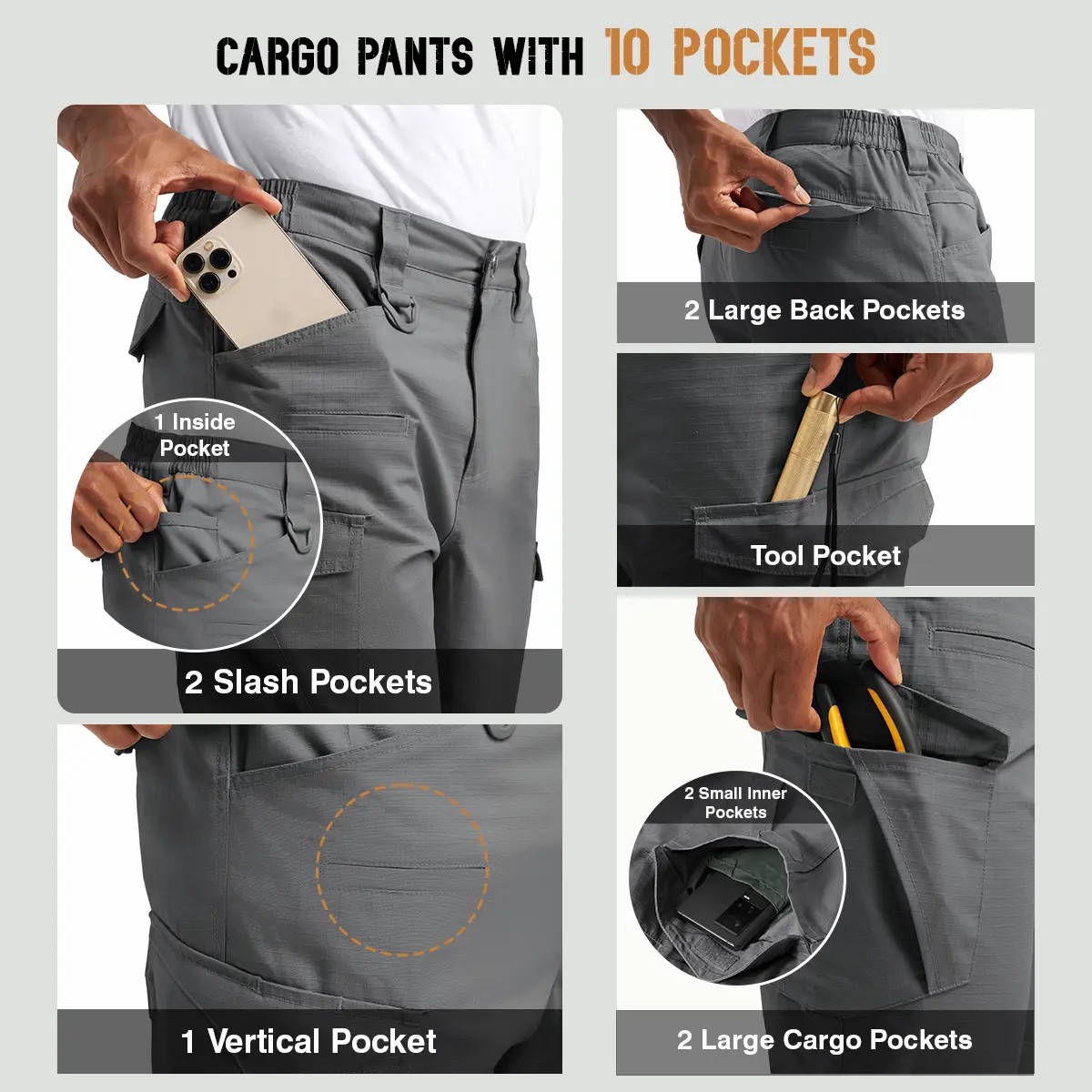 Men's Tactical Ripstop Pants Lightweight Water Resistant Cargo Hiking Work Pants