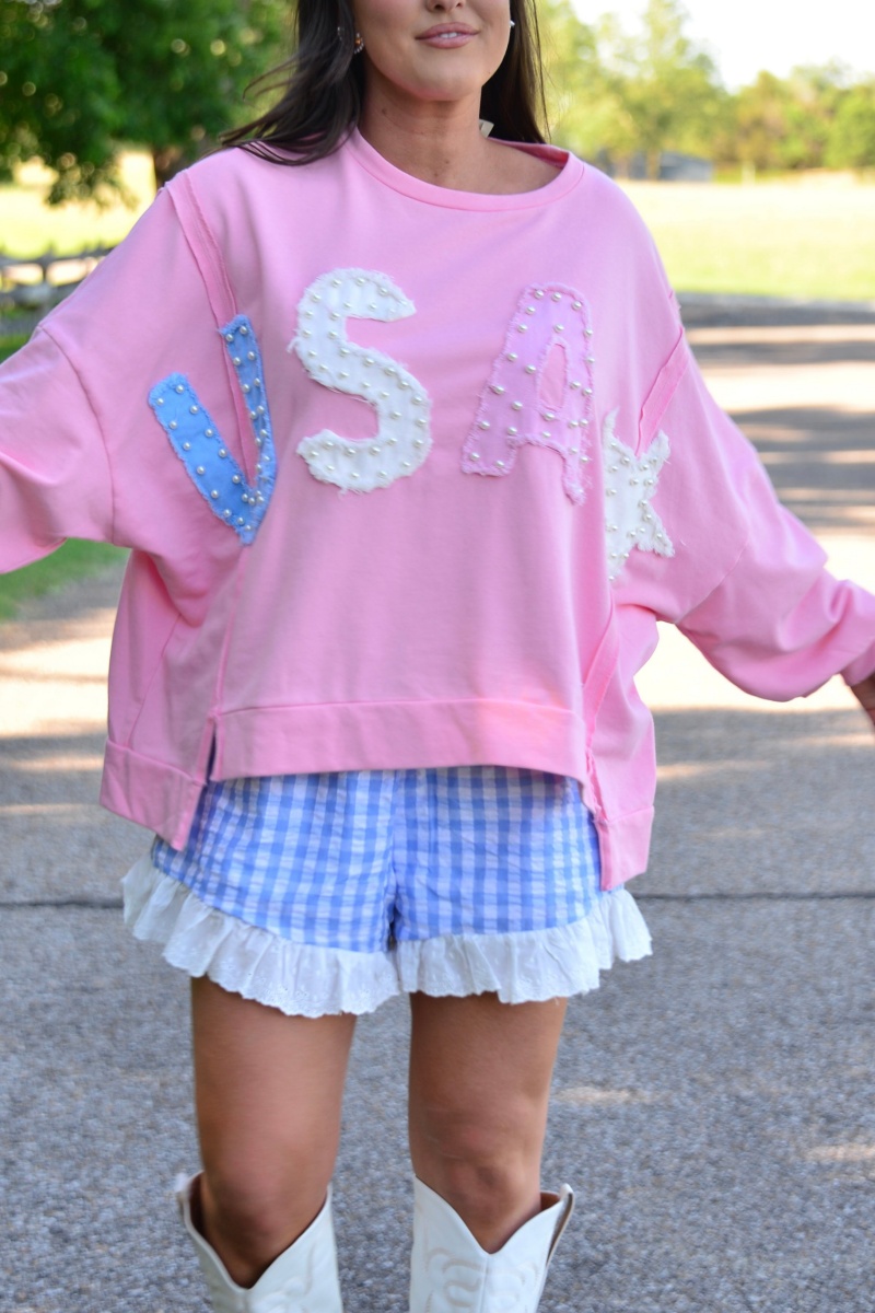American Muse Pearl Embellished Oversized Sweatshirt