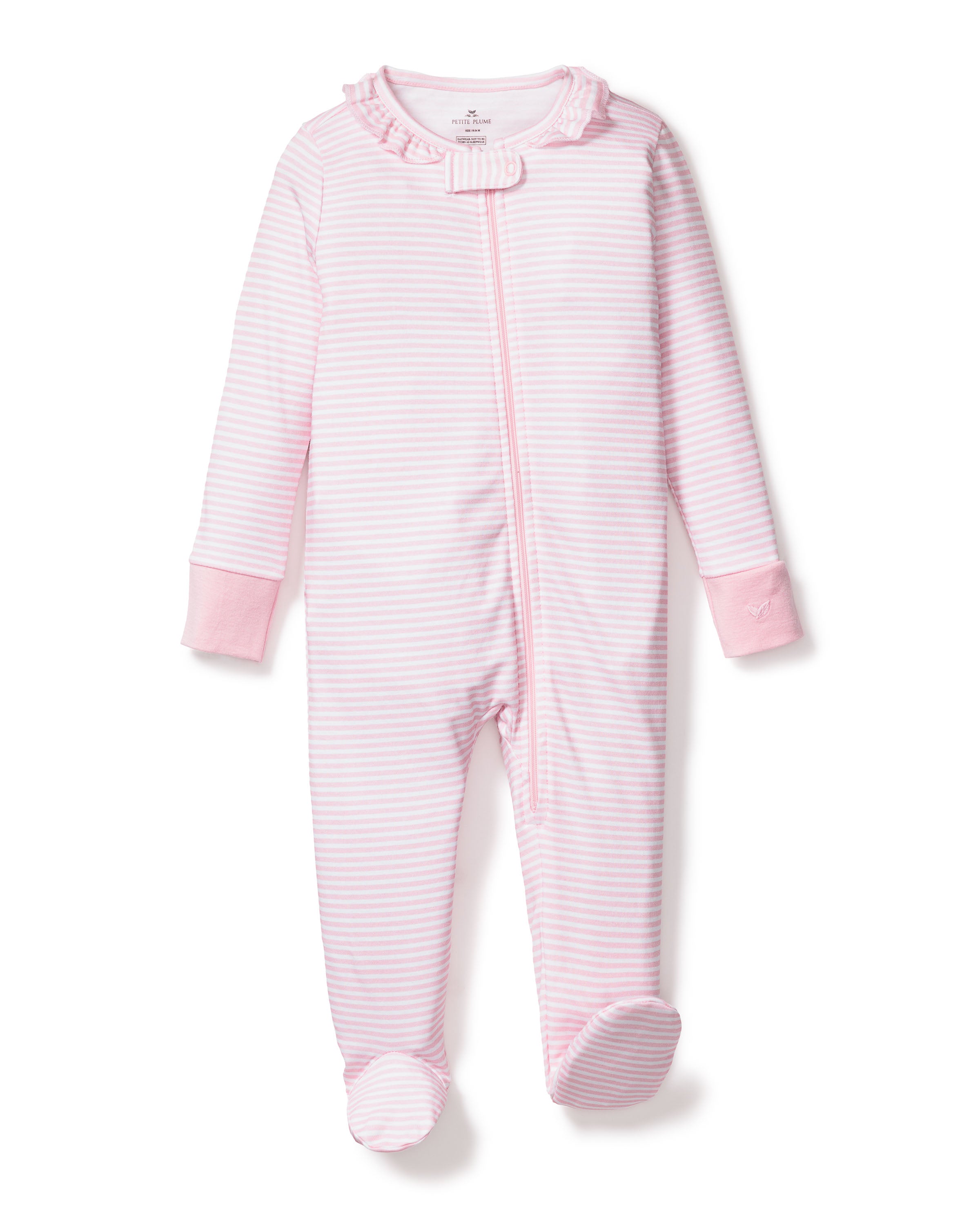 Baby's Pima Ruffle Collar Romper in Pink Stripe