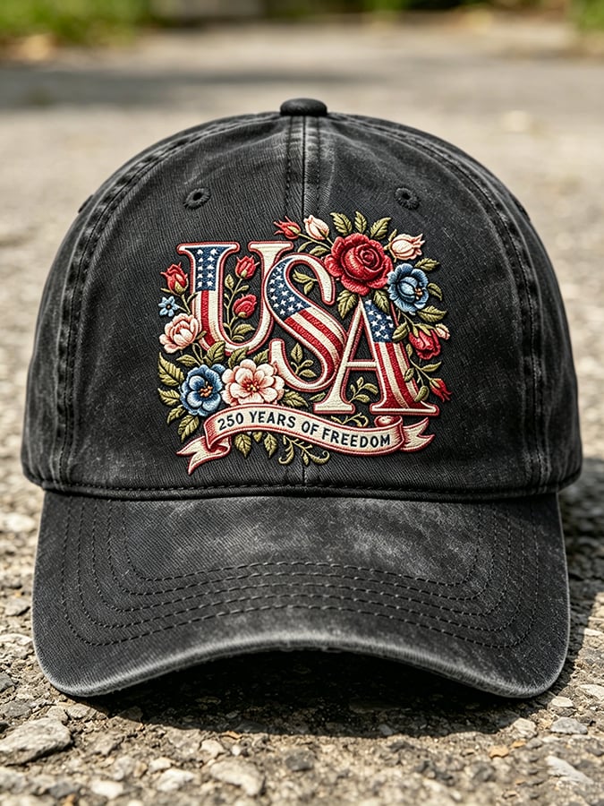 Unisex 250th Anniversary America 1776-2026 Flower Art Print Casual Hat