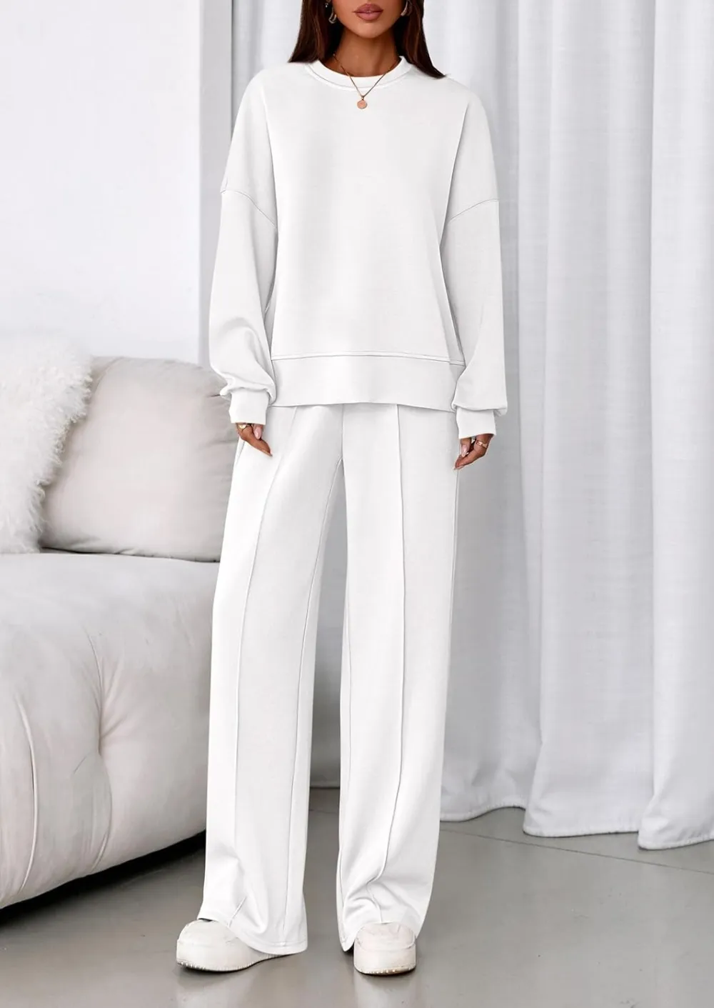 2 Piece Sets For Women Fall Trendy Long Sleeve Sweatshirt Wide Leg Pants Loungewear