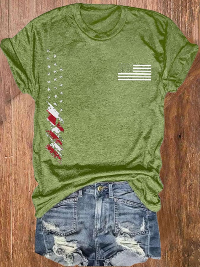 Women'S American Independence Day Flag Print Casual T-Shirt