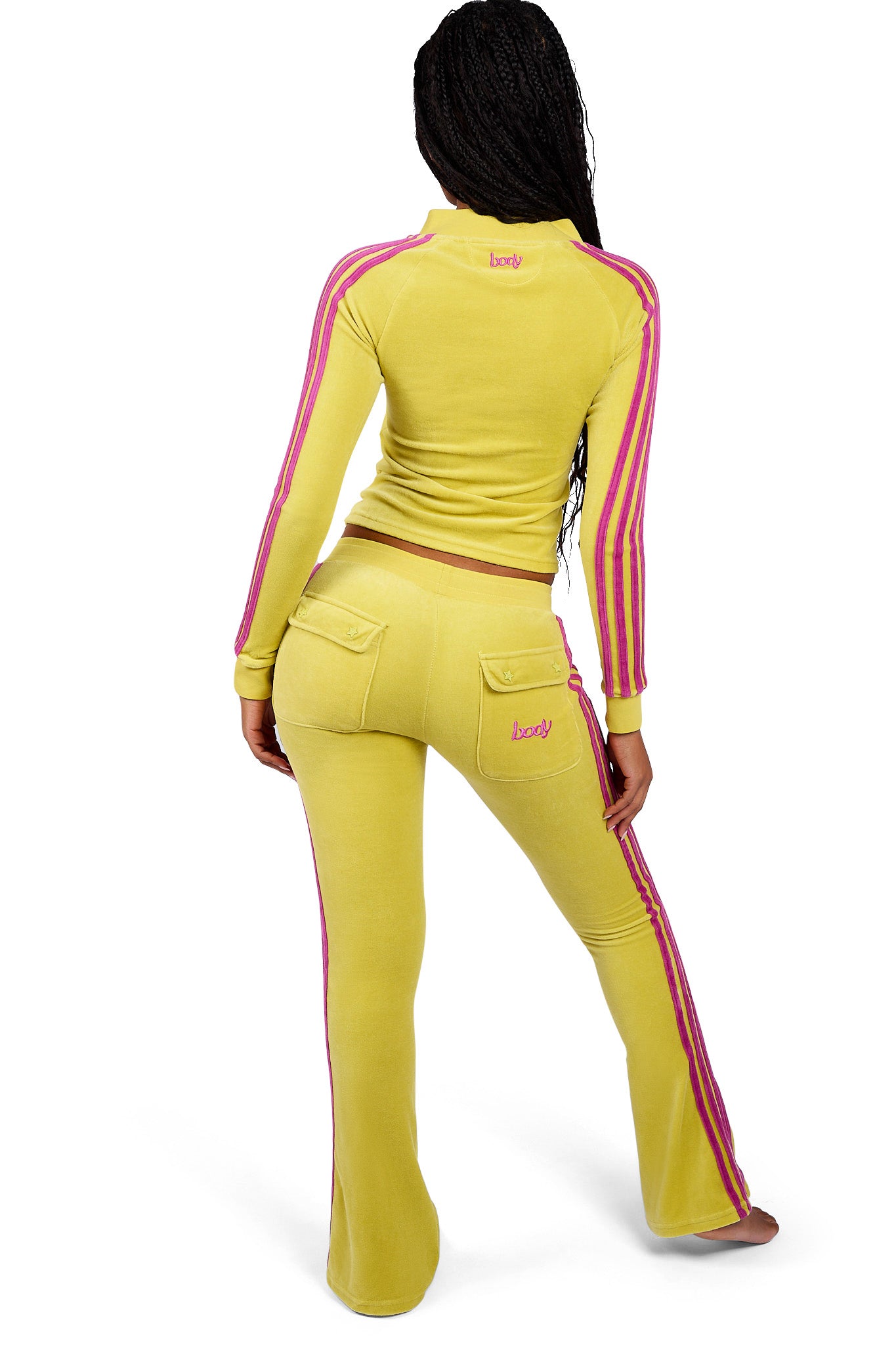 BODY VELOUR TRACK JACKET (LIME YELLOW/PINK)