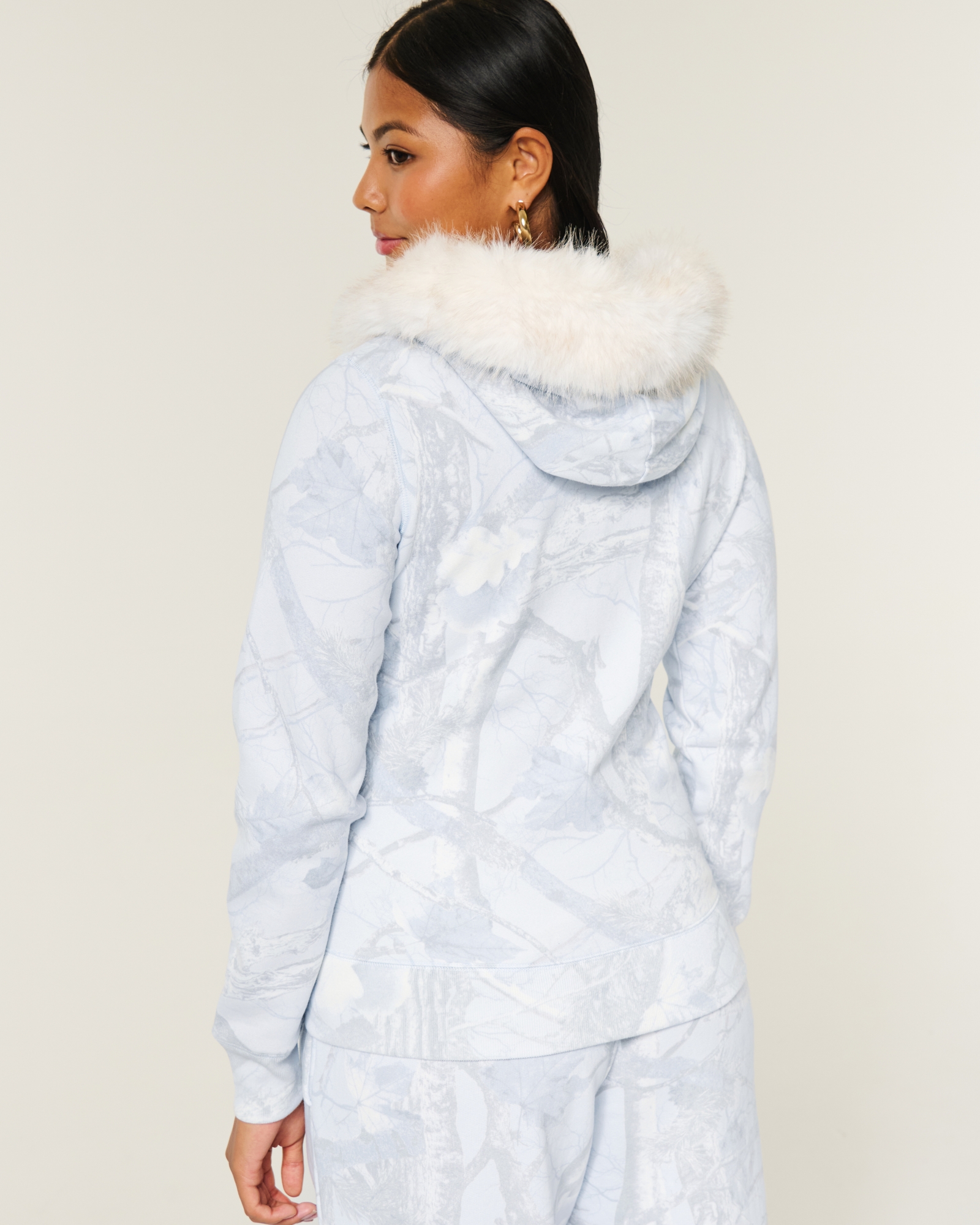 Faux Fur Trim Zip-Up Hoodie
