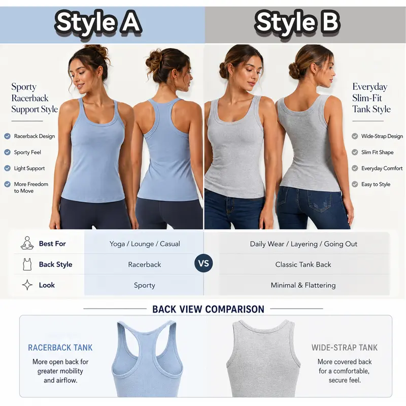 Women's Ribbed Sports Tank Top — Built-in Bra, Fitted Racerback, Crew Neck Design