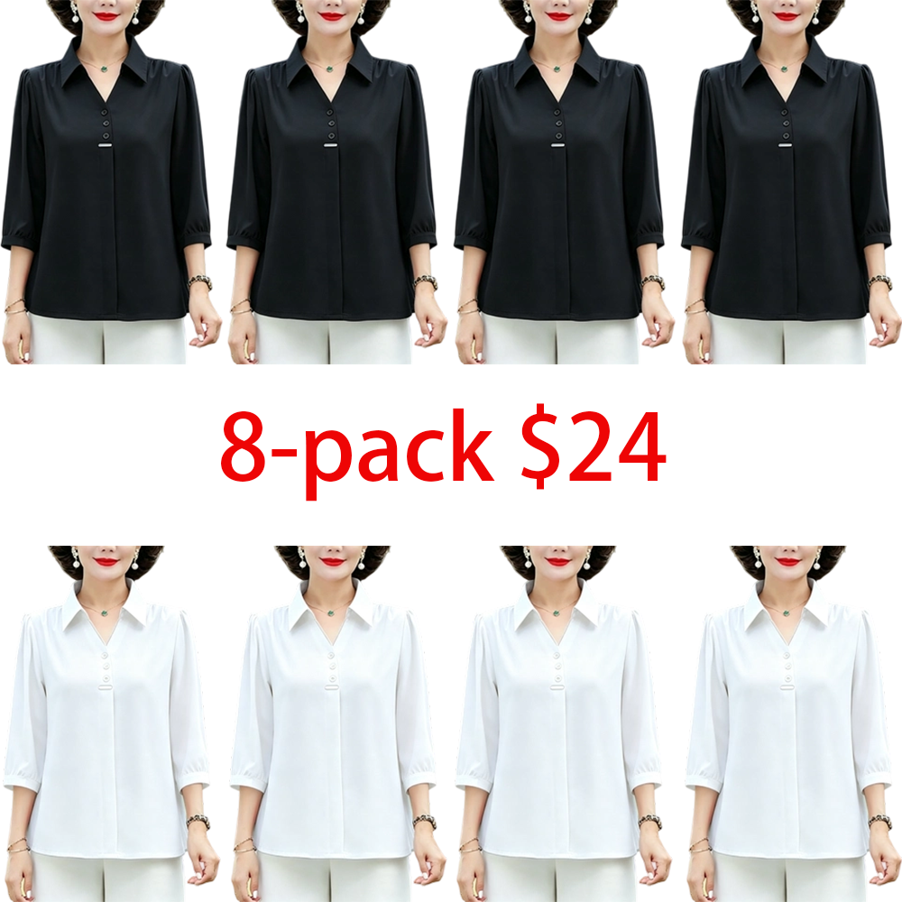 Women's 3/4 Sleeve Shirt Elegant Polo Collar Solid Color Blouse