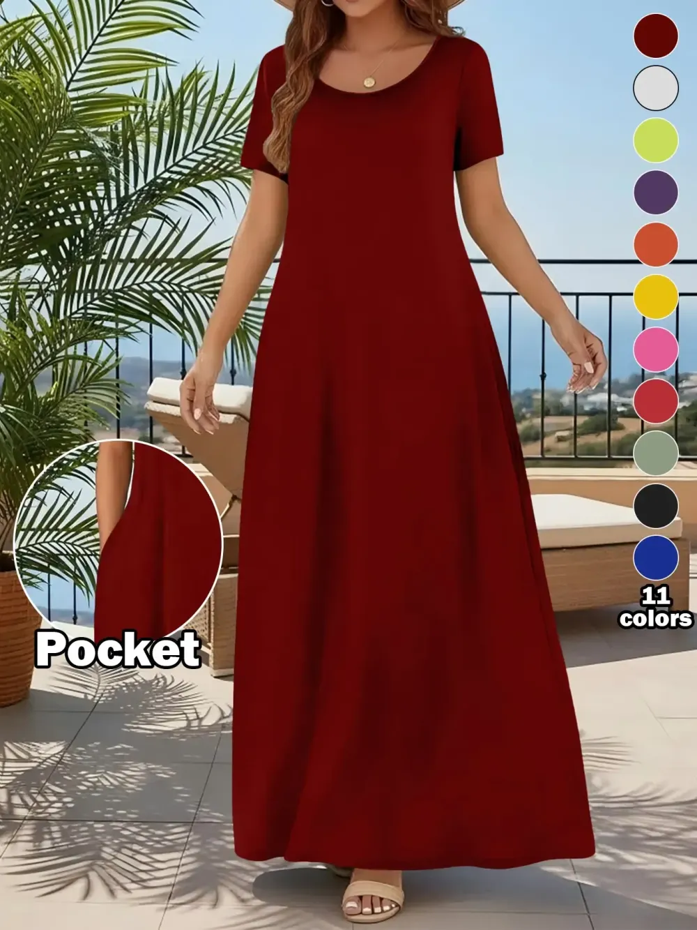 Women's Casual Commuter Plain Minimalist Short Sleeve Dress with Pockets, Loose Fit Summer & Fall, Essential Beachwear