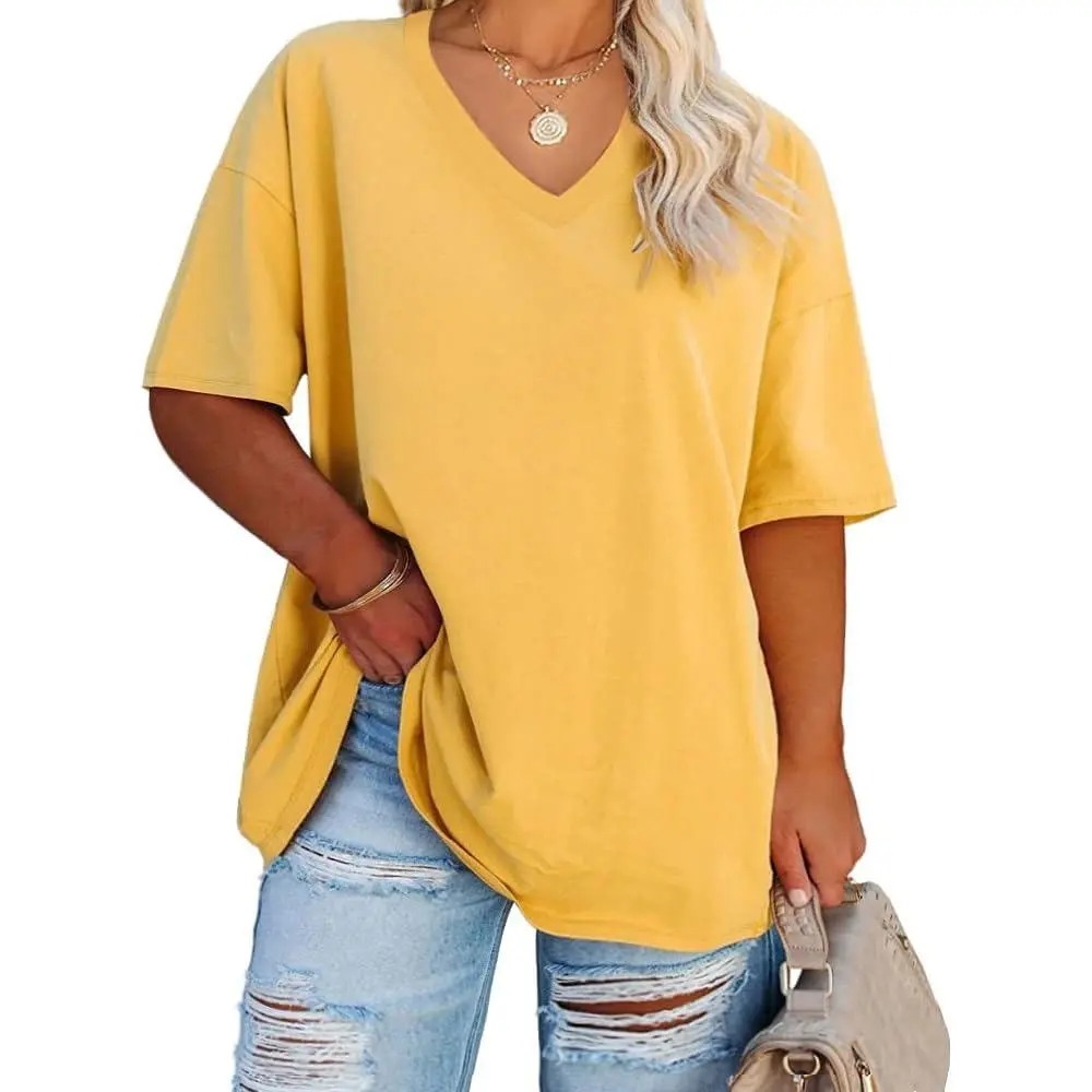 Women's V-Neck Short Sleeve Tunic Top Casual Loose Fit Soft Cotton Summer Tee