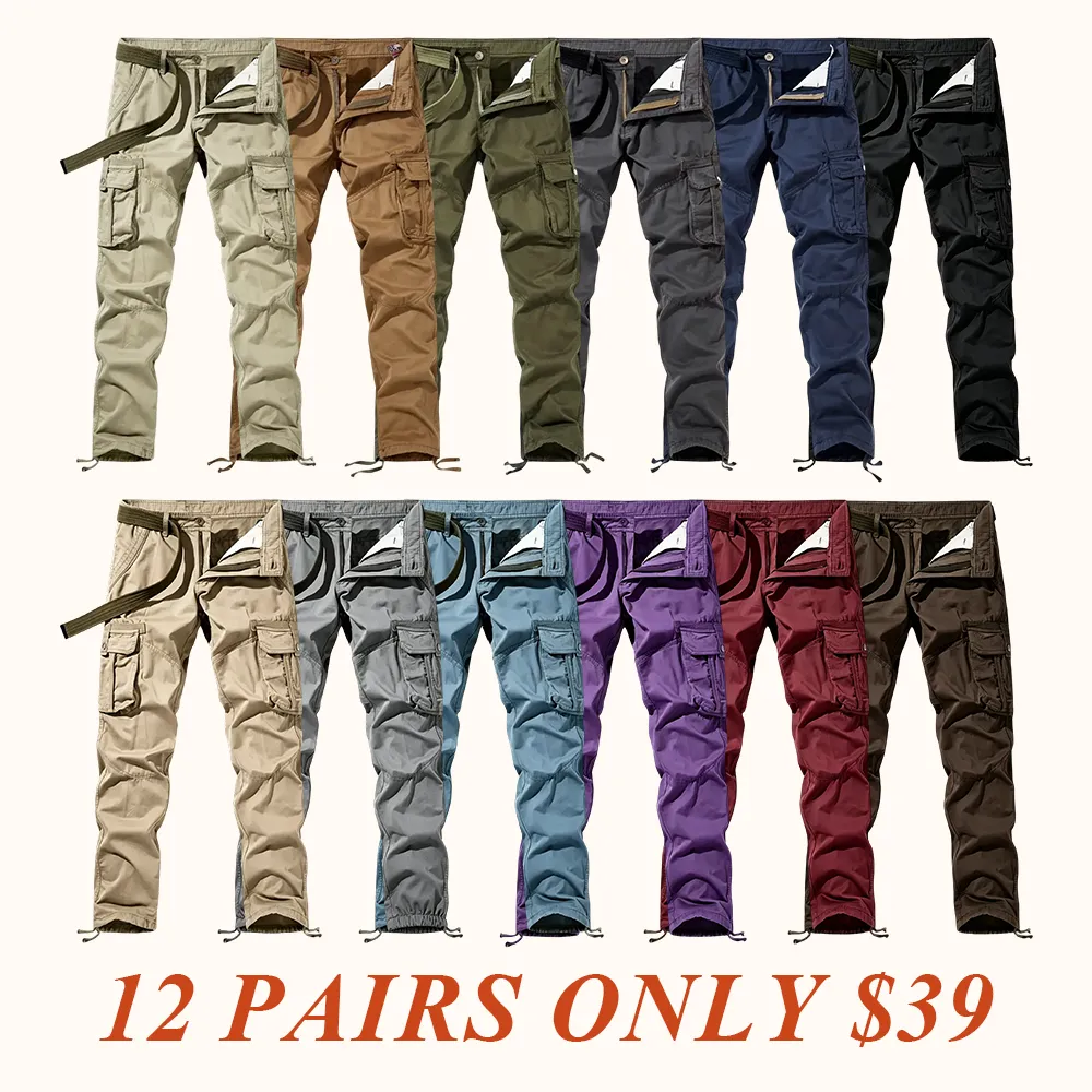 Workwear pants for spring and autumn, men's fashion trend pants, men's multi-pocket casual long pants