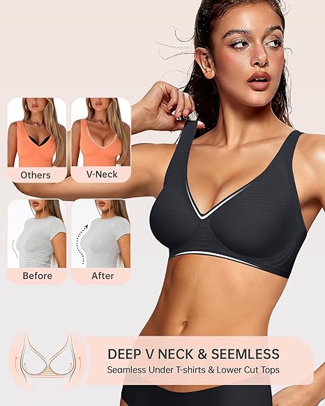 ✨🎁 Buy 1 Get 3 Packs🔥Womens Comfortable Wireless Bras Push Up Bralettes Seamless Tshirts Bras Deep V Everyday Bras