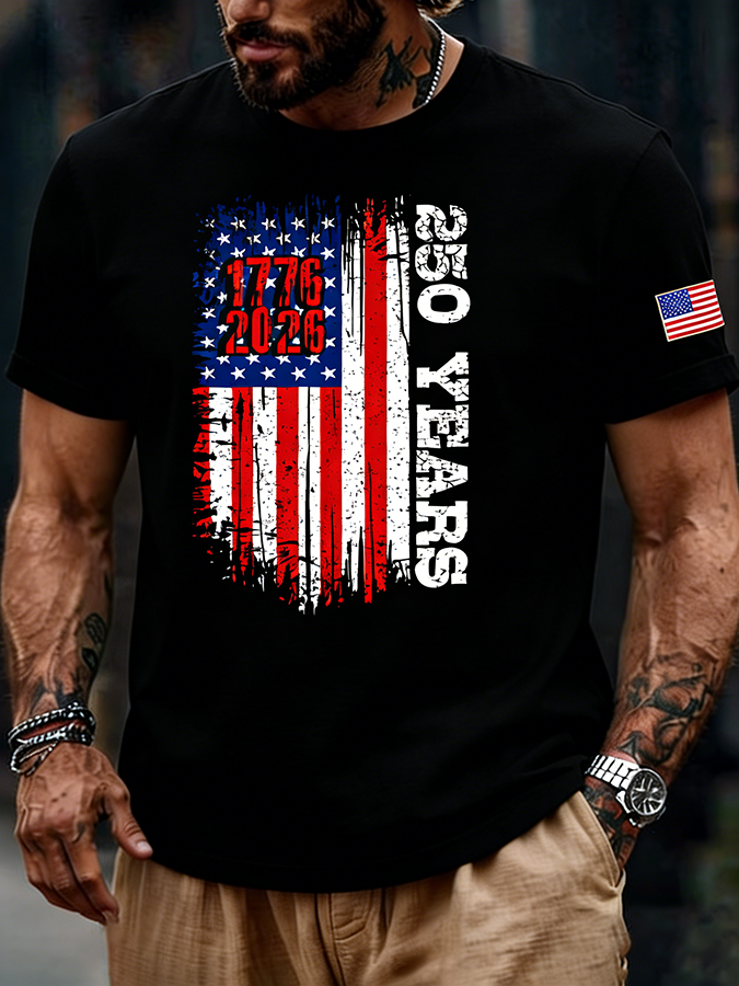 Men's 1776-2026 250 Years Distressed American Flag T-Shirt