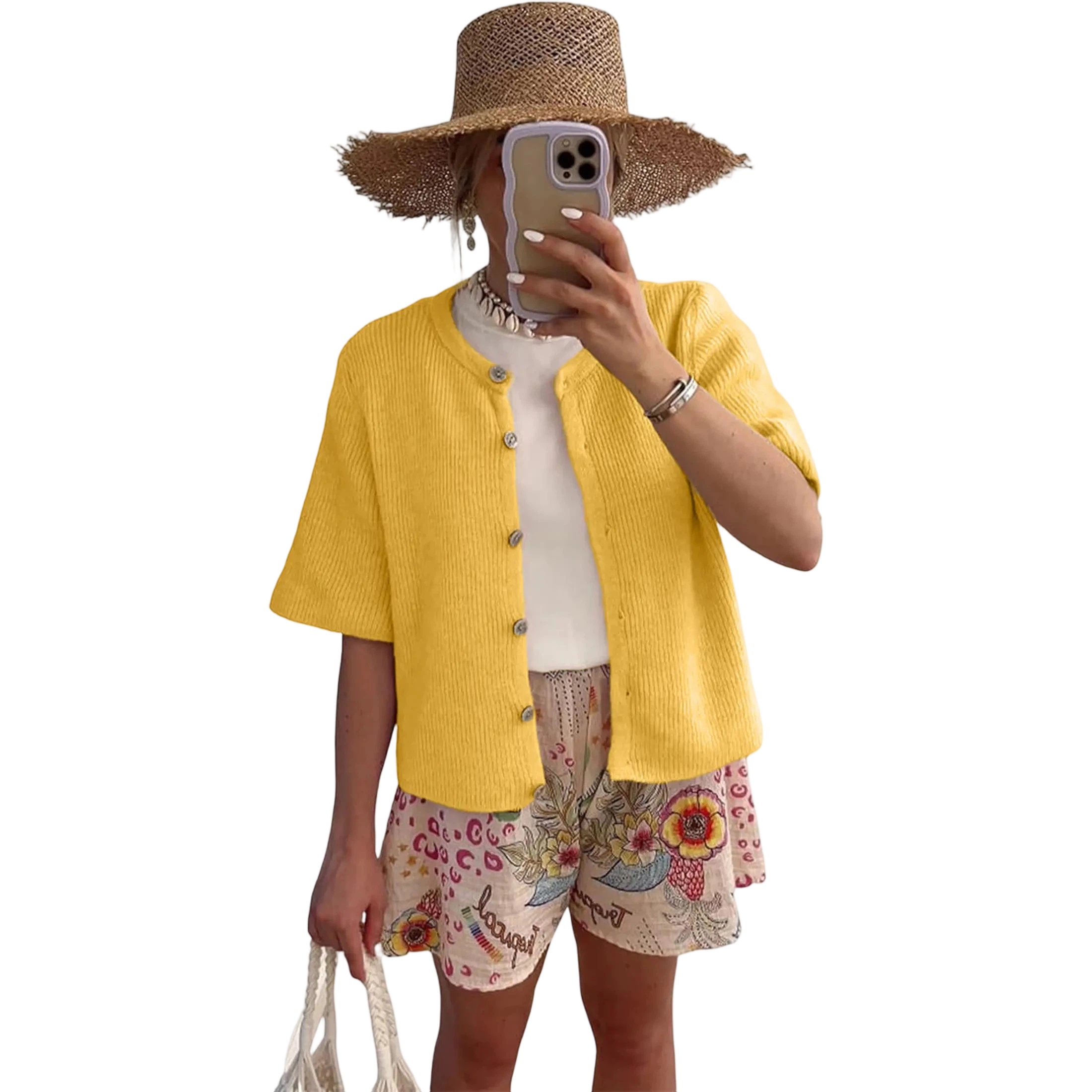 Women's Short Sleeve Ribbed Cardigan Lightweight Breathable Button Down Layering Cover Up