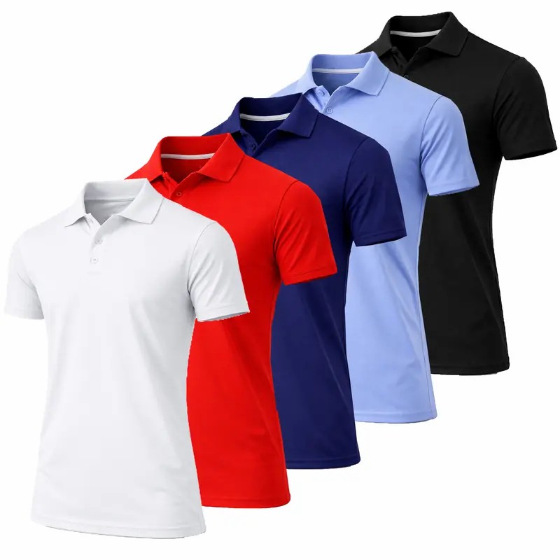 Men's 6-Pack Dry Fit Moisture-Wicking Polo Shirts – Ribbed Sleeve Casual Wear
