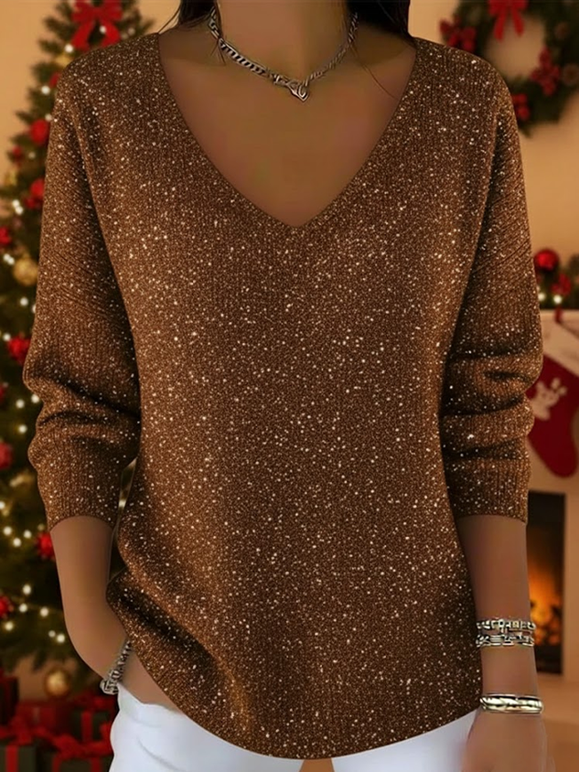 Women's Long Sleeve T-shirt Spring/Fall Red Christmas Printing V Neck Daily Going Out Casual Top