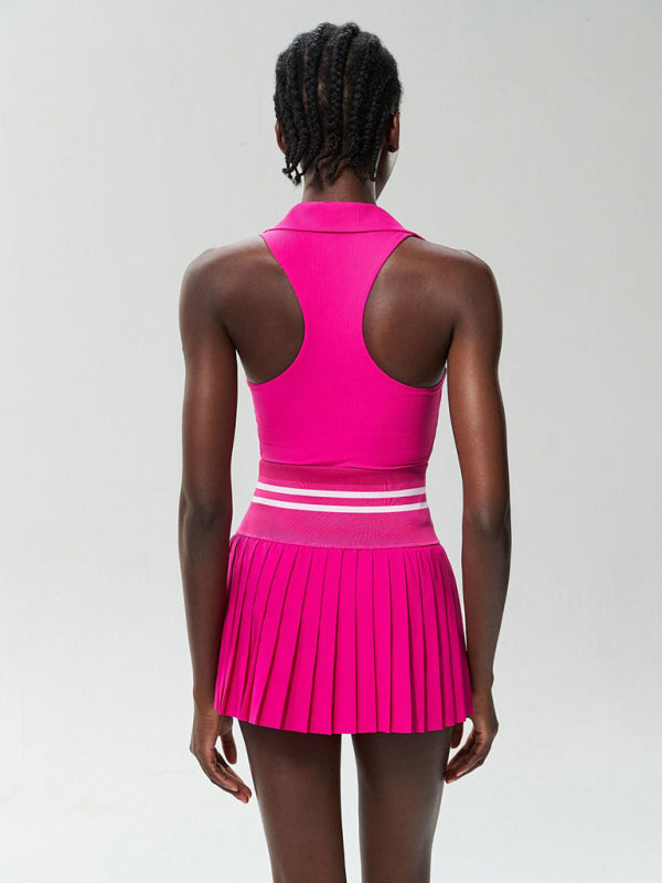 Sports Fitness Tennis Skirt Suit Women's Anti-Light Quick Drying V-Neck Yoga Suit Two-Piece Suit With Chest Pad