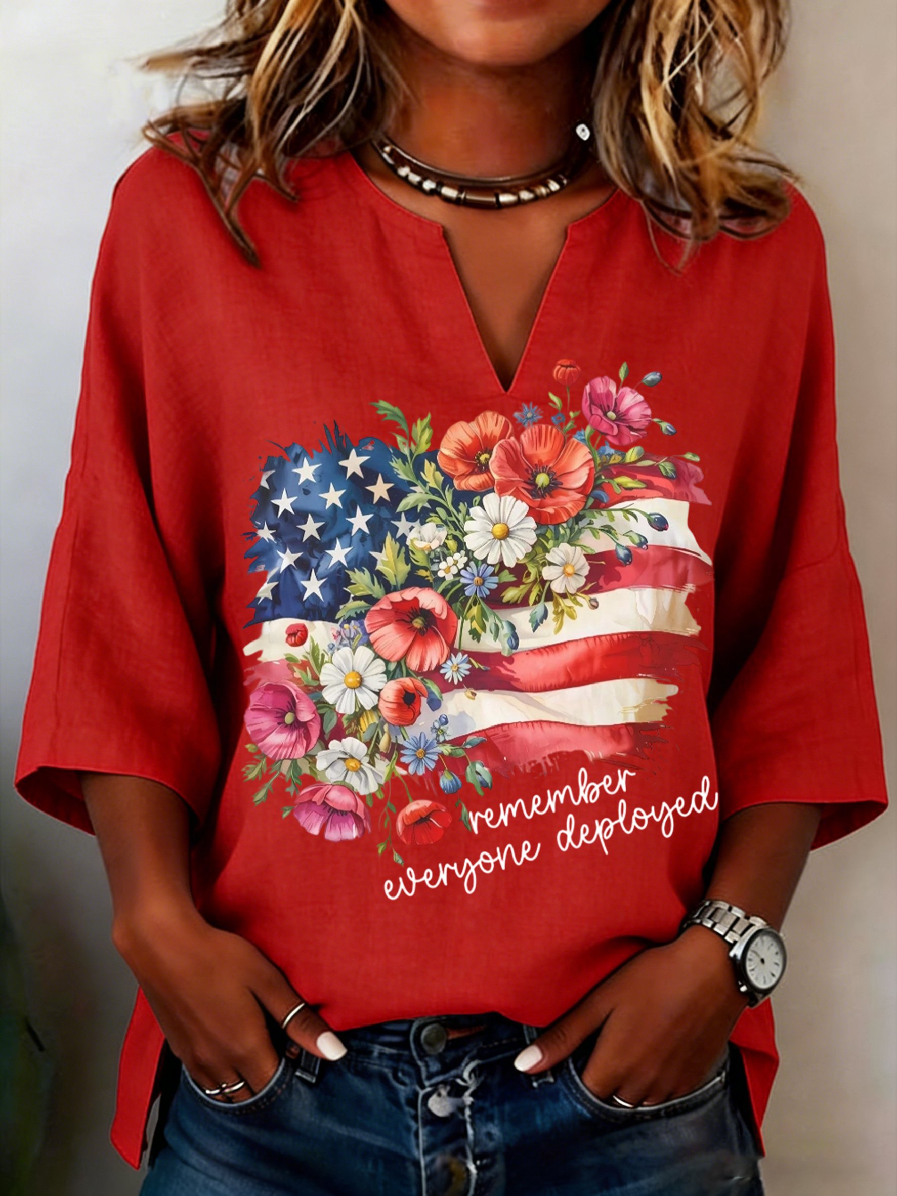 Women's Red Friday Printed Casual Shirt