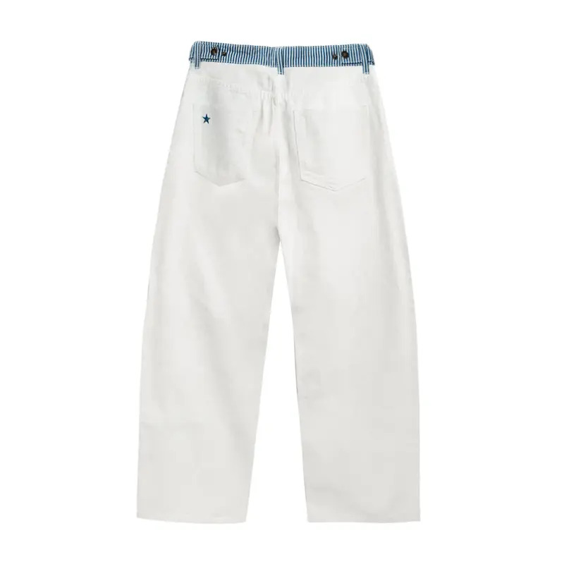 Adjustable low-rise loose straight-leg jeans