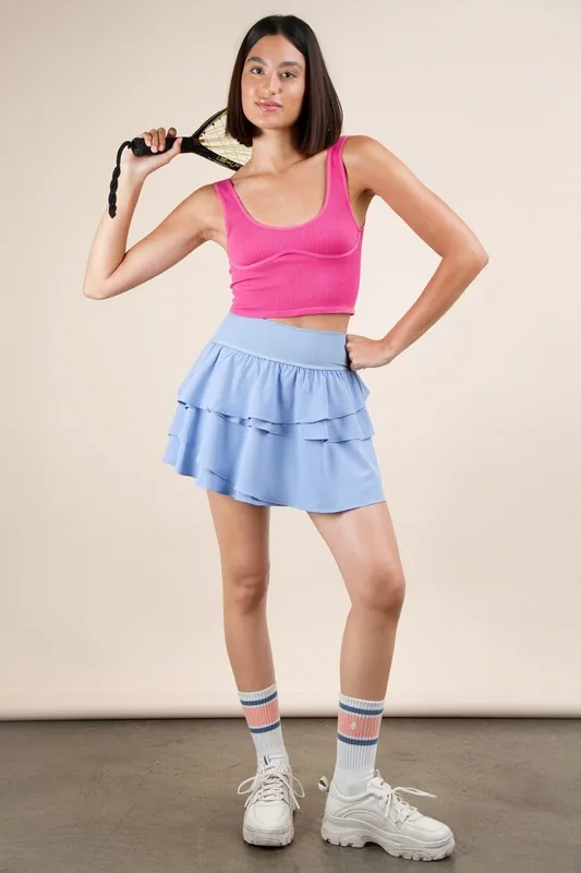 Riffled Tiered Layers Activewear Skirt with Shorts
