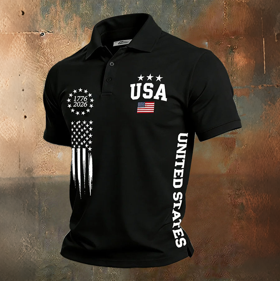 Men'S Casual American Independence Day Printed Celebration Short Sleeved Polo Shirt