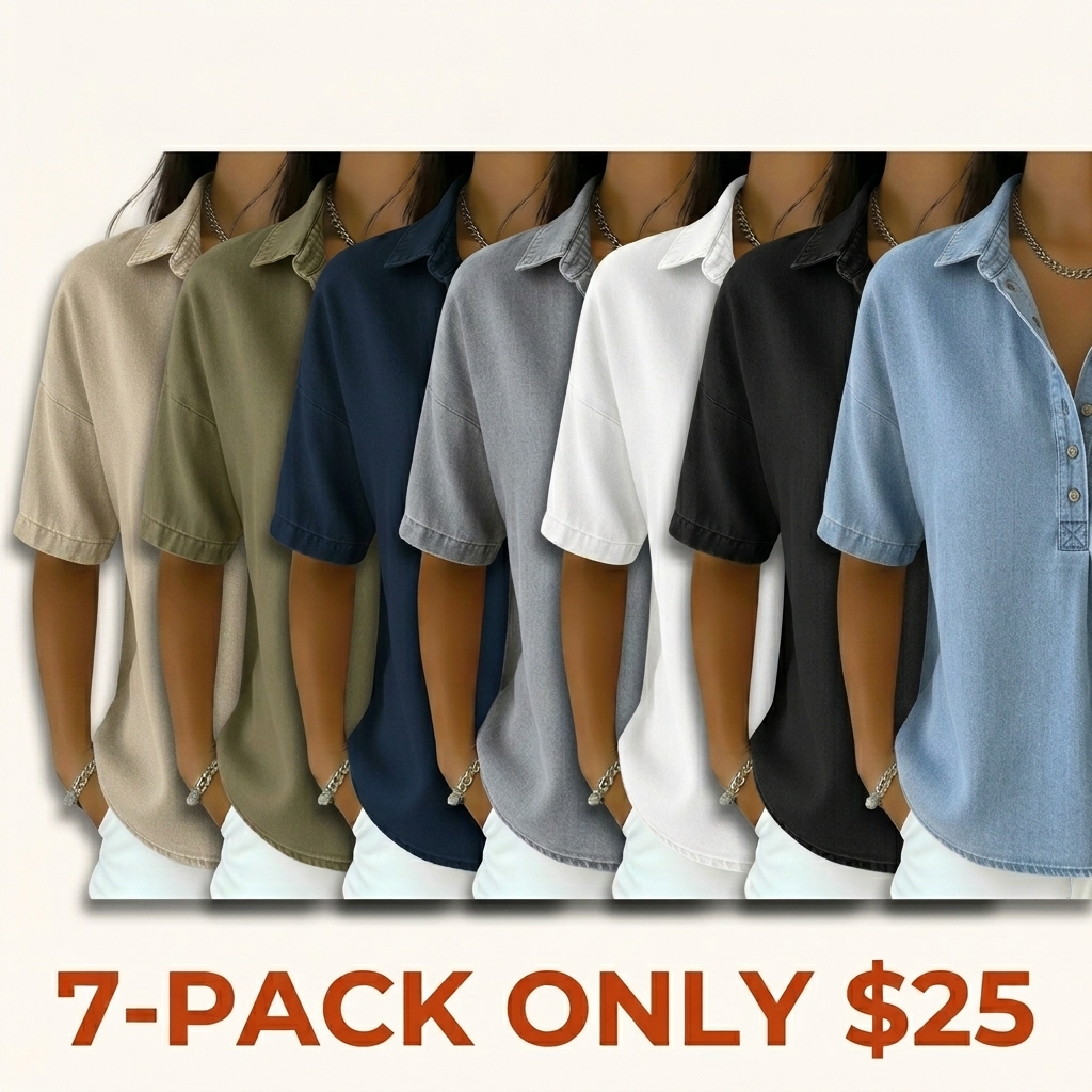 🔥 Women's Loose-Fit Denim-Style Top with Button Details