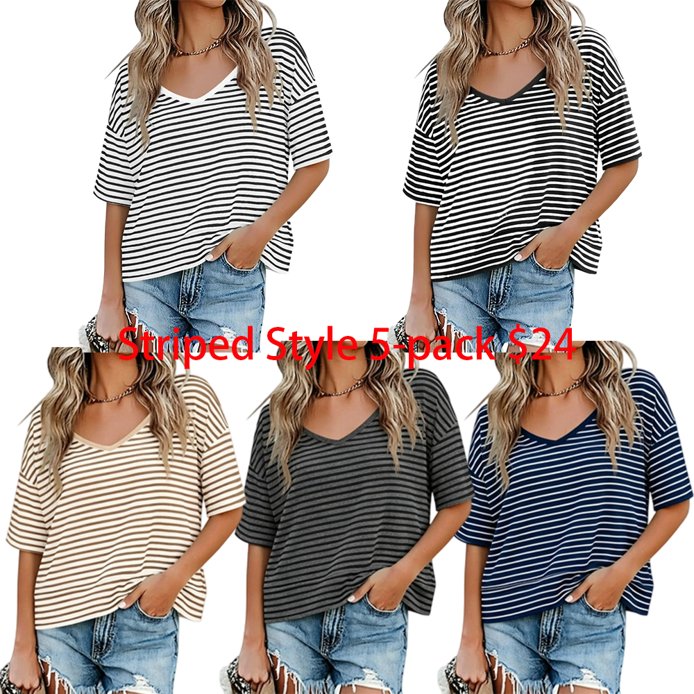 Last Chance! 5 Pieces for $24 – Today Only! Women's Summer V Neck T Shirts Casual Short Sleeve Flowy Tops Cute Loose Fit Basic Tees Soft