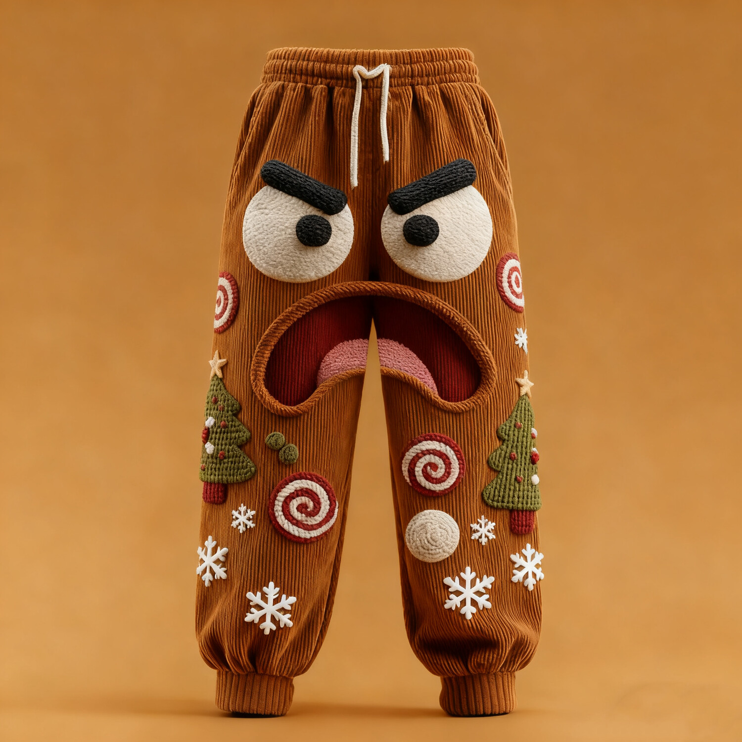Men's Fun Gingerbread Man Christmas Tree Snowflake Print Corduroy Jogger Pants