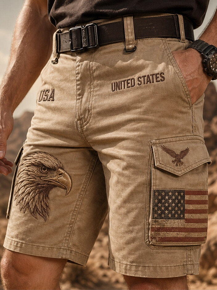 Men's United States Eagle and Flag Graphic Print Cargo Shorts