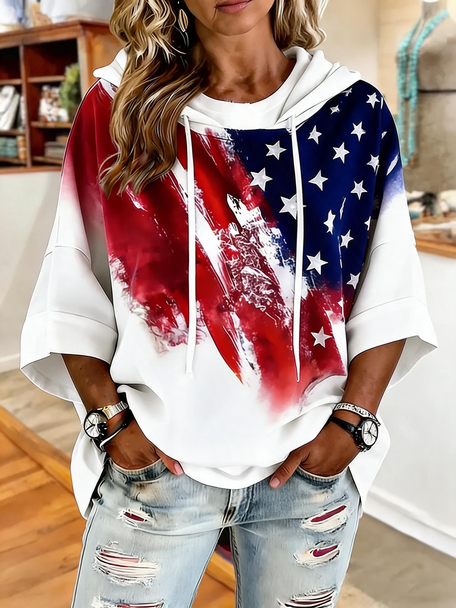Patriotic Vintage USA Flag Artistic Print Hooded
