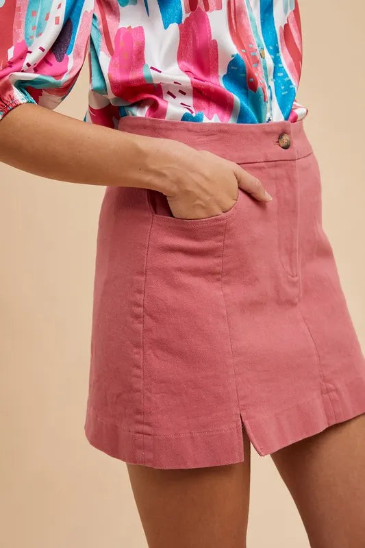 Comfort Stretch Cotton Slit Detailed Mini Skirt