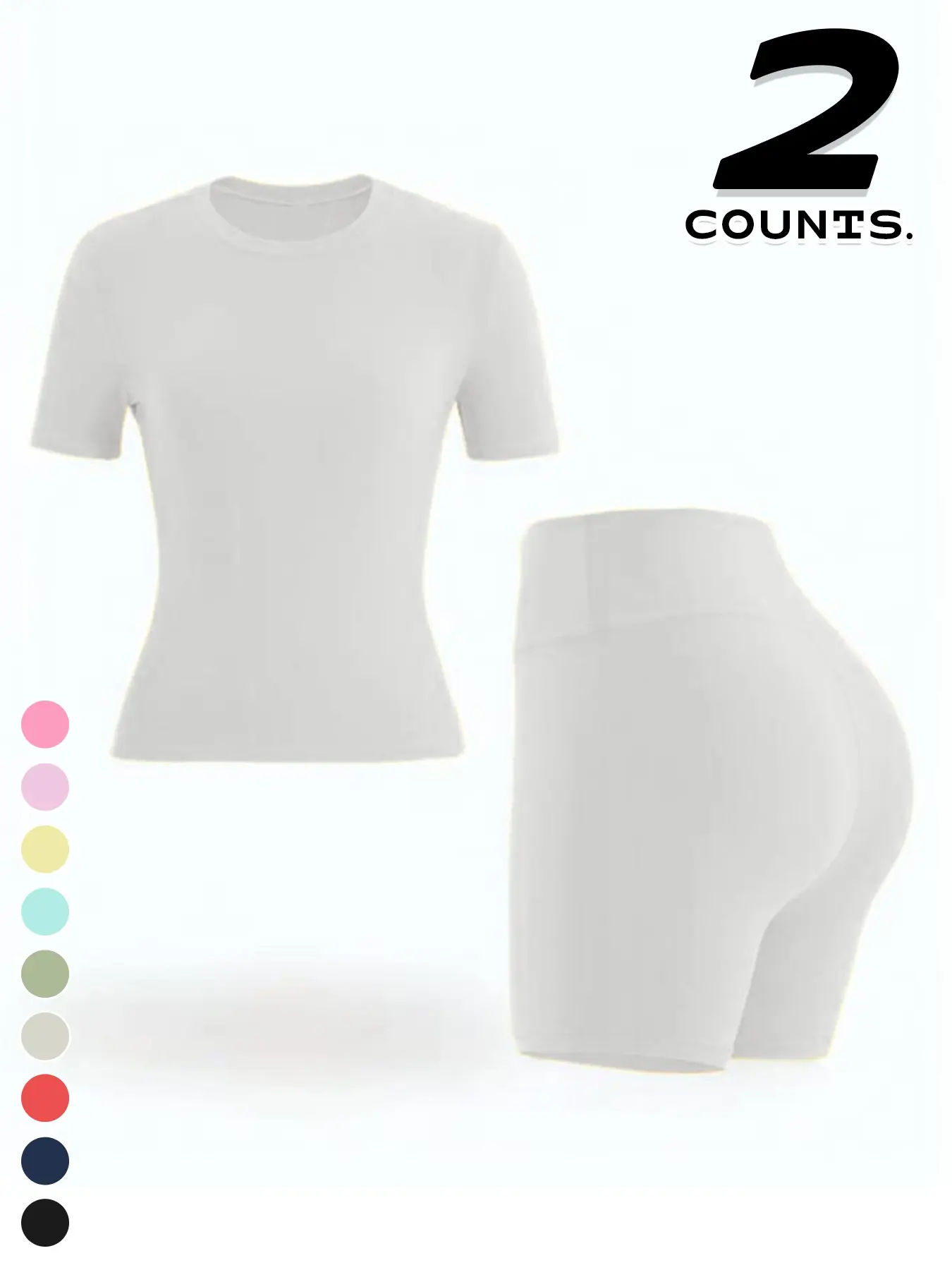 🔥🔥9 PACKS $27 | Women's Two-piece Solid Color Tee & High Waist Skinny Shorts Tracksuit Set