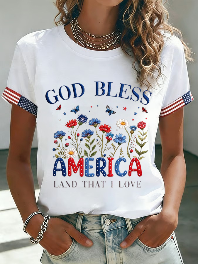 Women'S American Independence Day 250Th Anniversary Printed Short Sleeved T-Shirt