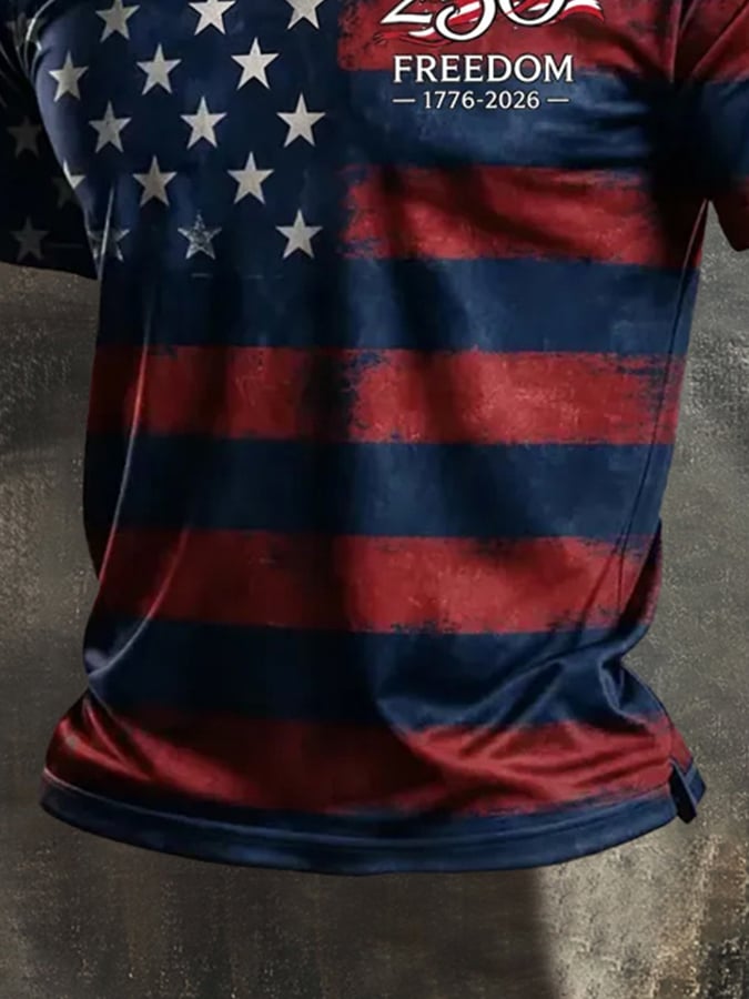 Men's Retro Independence Day Patriotic Print Crew Neck Short-Sleeve T-Shirt