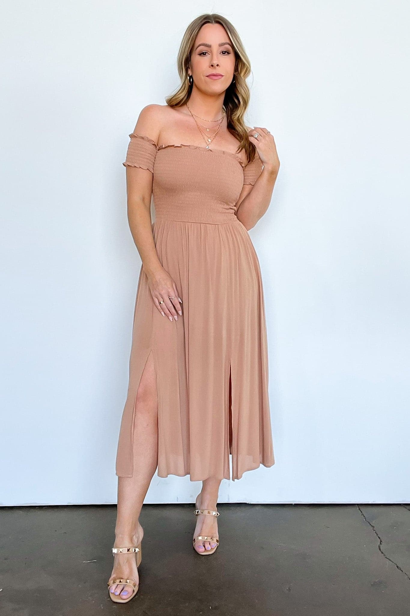 Off Shoulder Smocked Dress