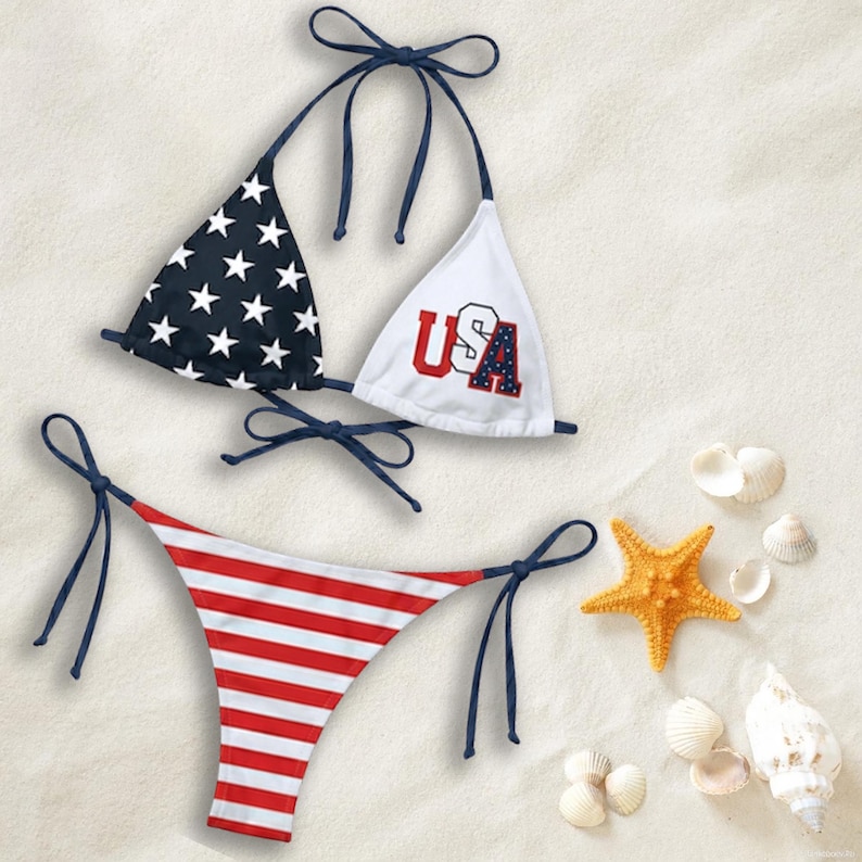 Couple Matching Swimsuit Set, American Flag USA Bikini and Shorts