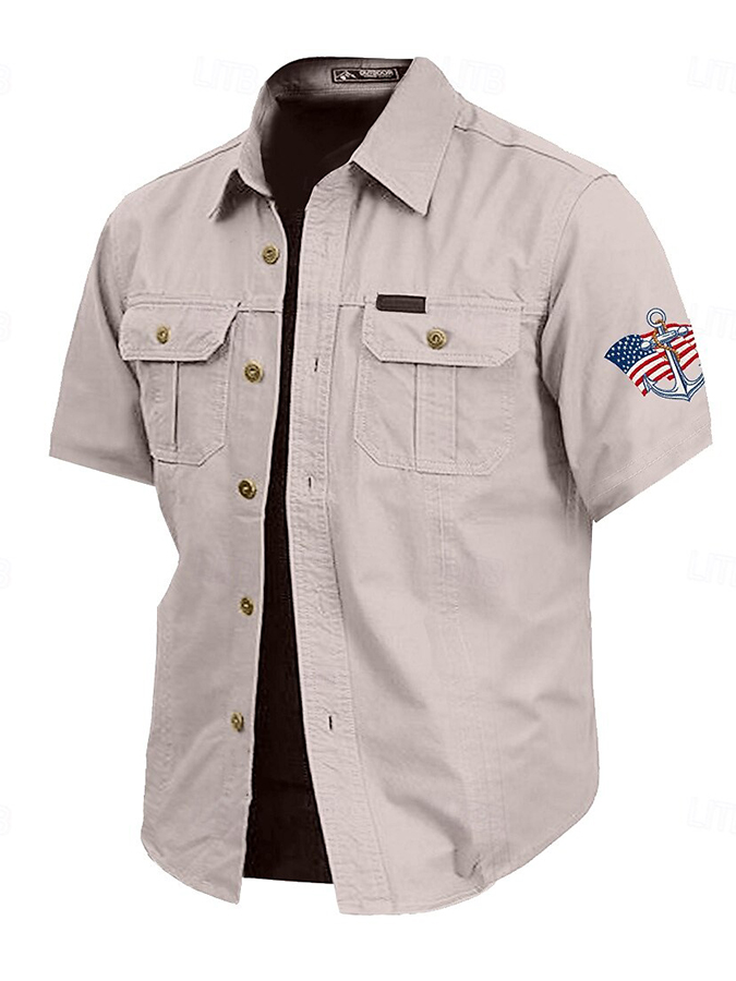 Men's American Flag Anchor Print Fixture Short Sleeve Shirt